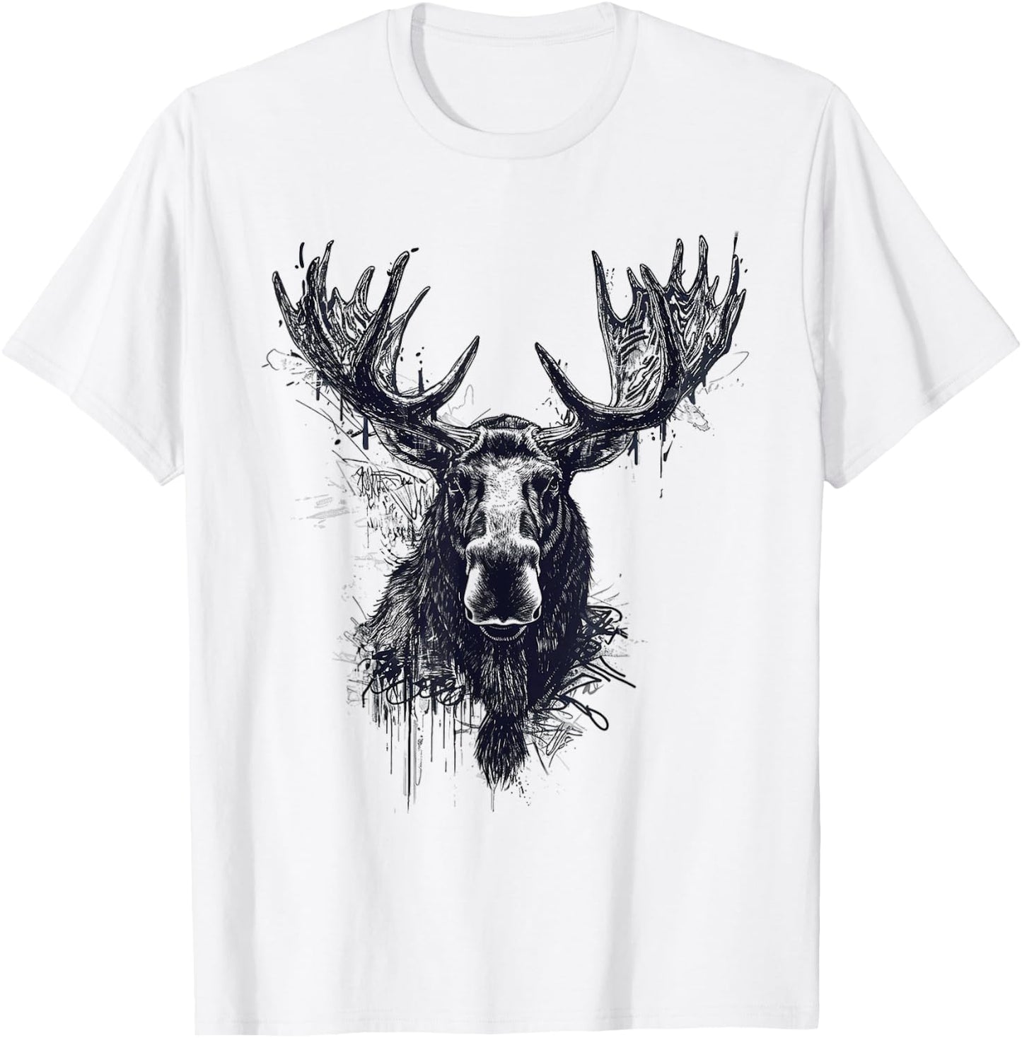 Elk Animal Print Zoo Drawing Illustration Abstract Elk , white, S T-Shirt - T-Shirt | White