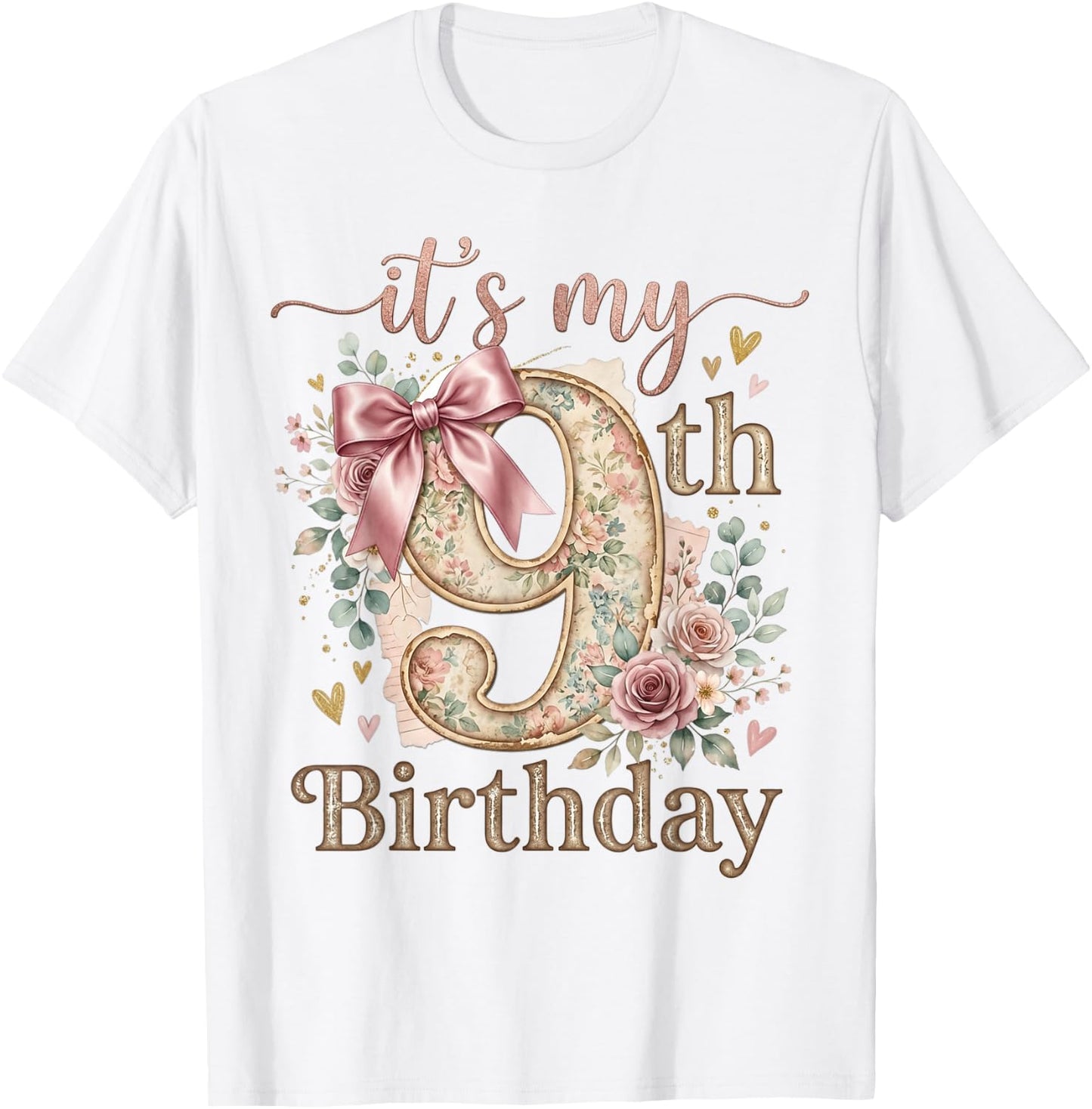 It's My 9th Birthday Girl Coquette Bow Pink 9 Year Old T-Shirt - T-Shirt | White