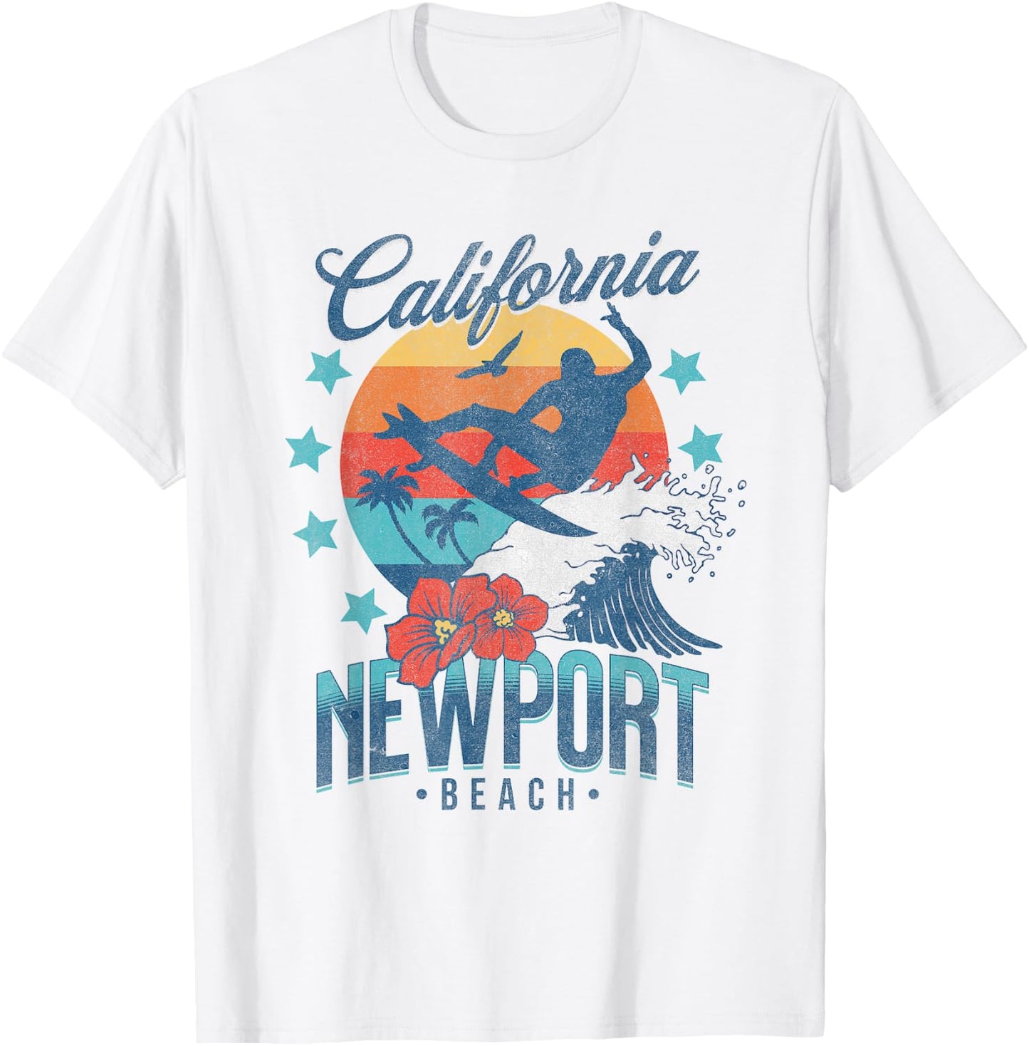 Newport Beach California Surfing Vintage Vacation Retro Surf T-Shirt - T-Shirt | White
