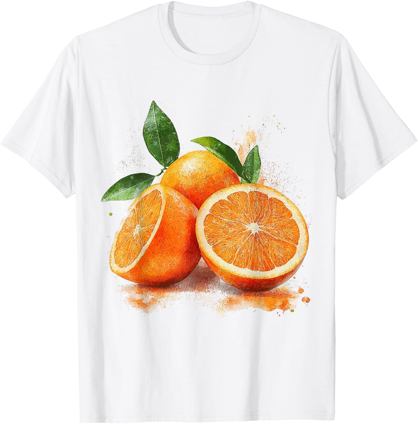 Orange Fruit Motif Watercolour Artwork Orange , White T-Shirt - T-Shirt | White