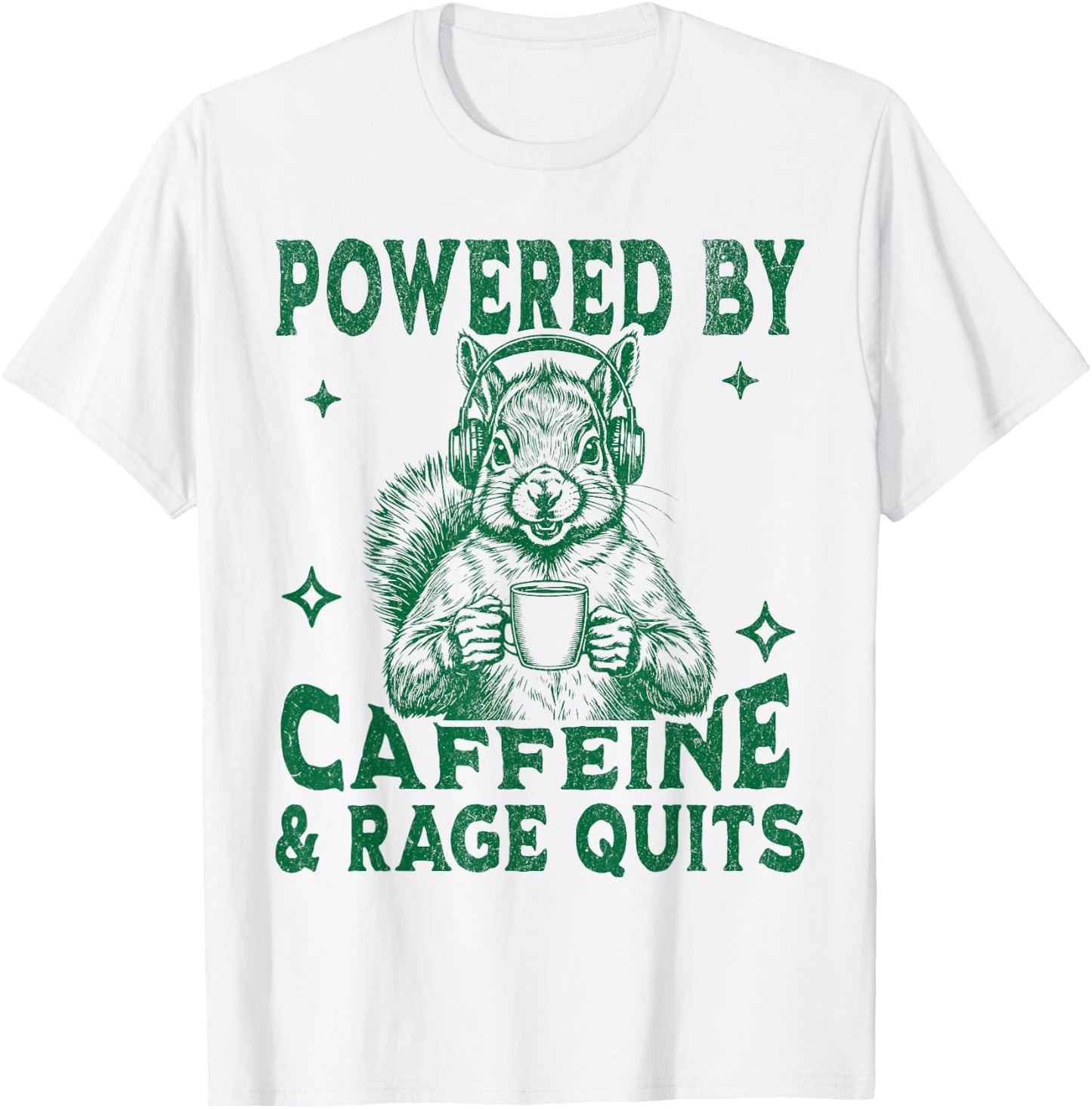Funny Video Game and Coffee Gamer Squirrel Men and Women T-Shirt - T-Shirt | White
