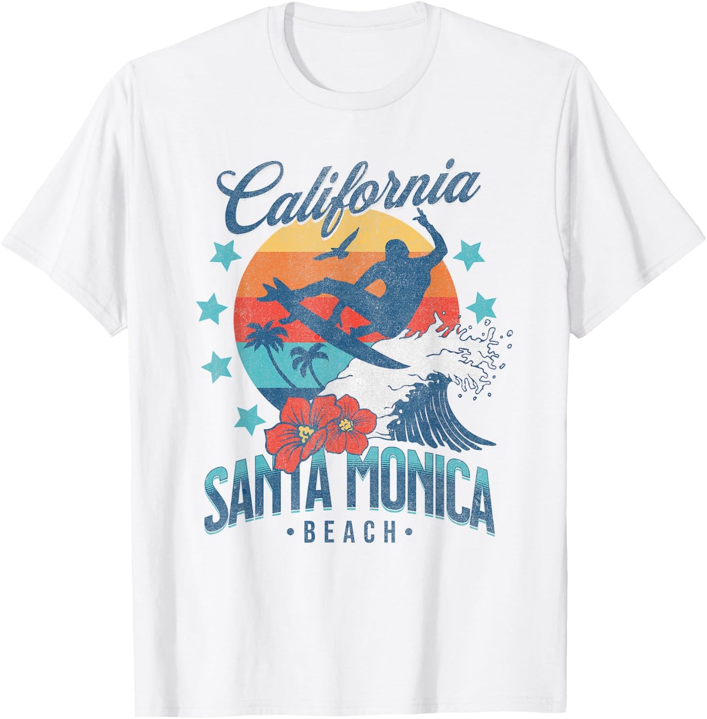 Santa Monica Beach California Surfing Vintage Vacation Surf Women Kids T-Shirt - T-Shirt | White