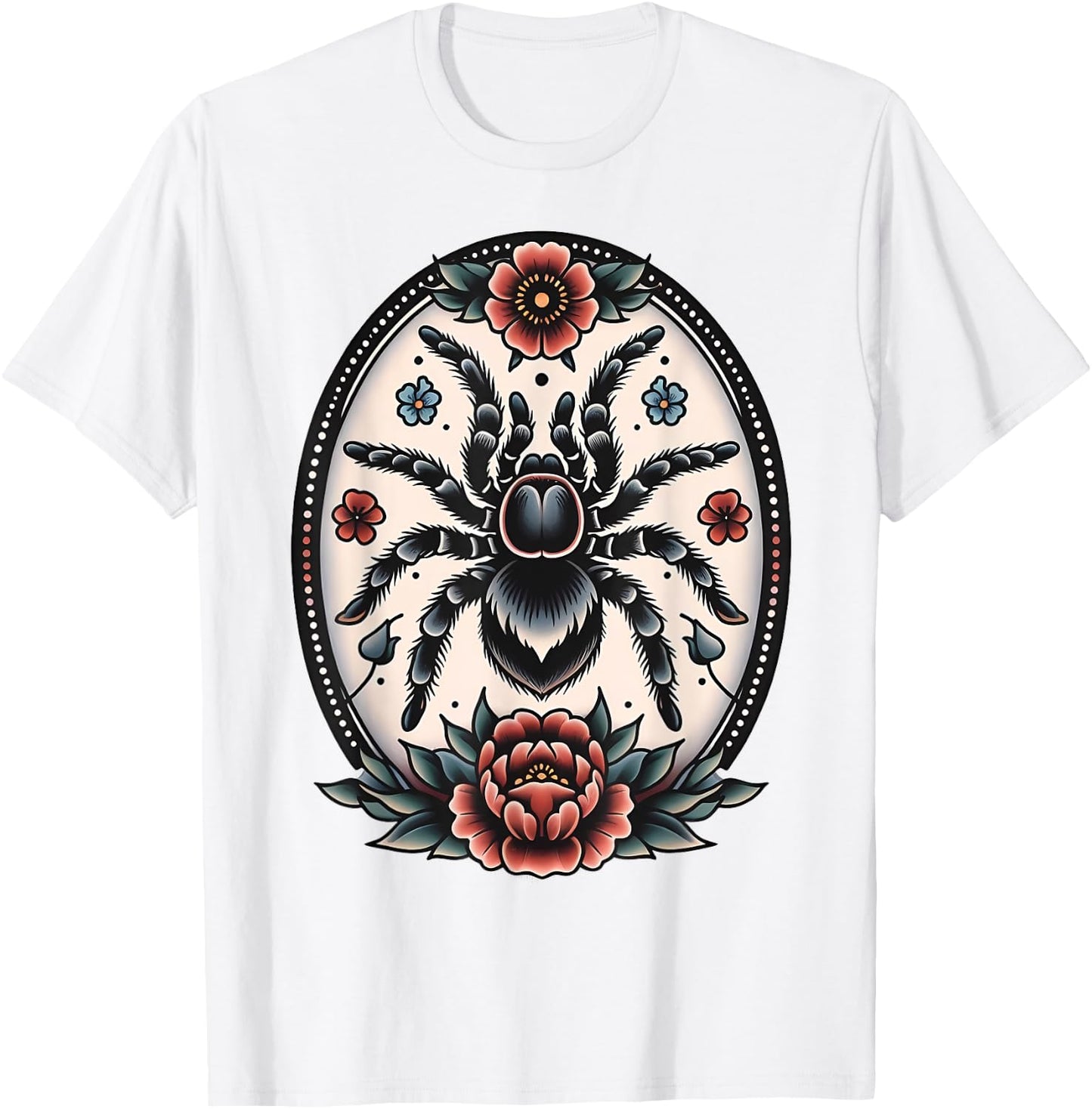 Traditional Floral Tarantula Retro Graphic For Spider Lovers T-Shirt - T-Shirt | White