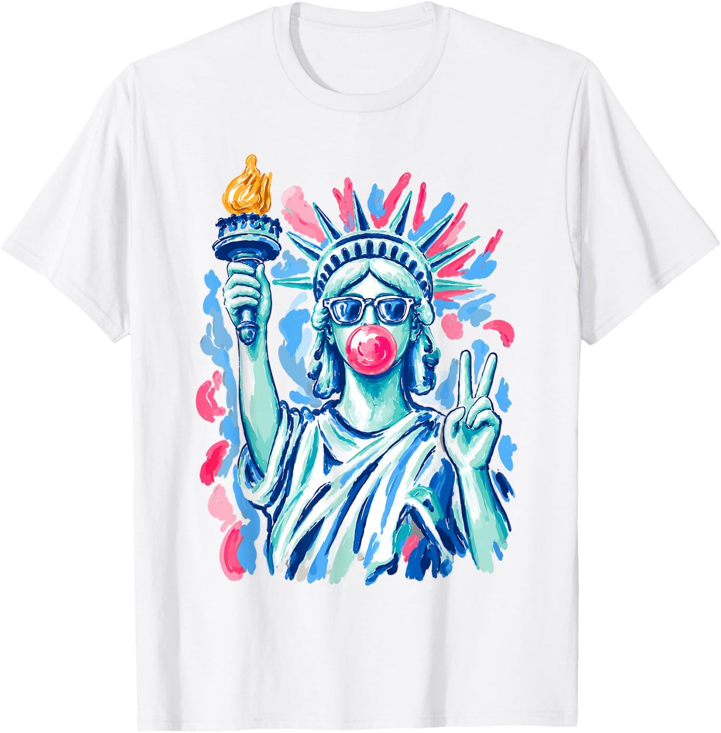 Statue of Liberty Blowing Bubble Gum Funny 4th of July Women T-Shirt - T-Shirt | White