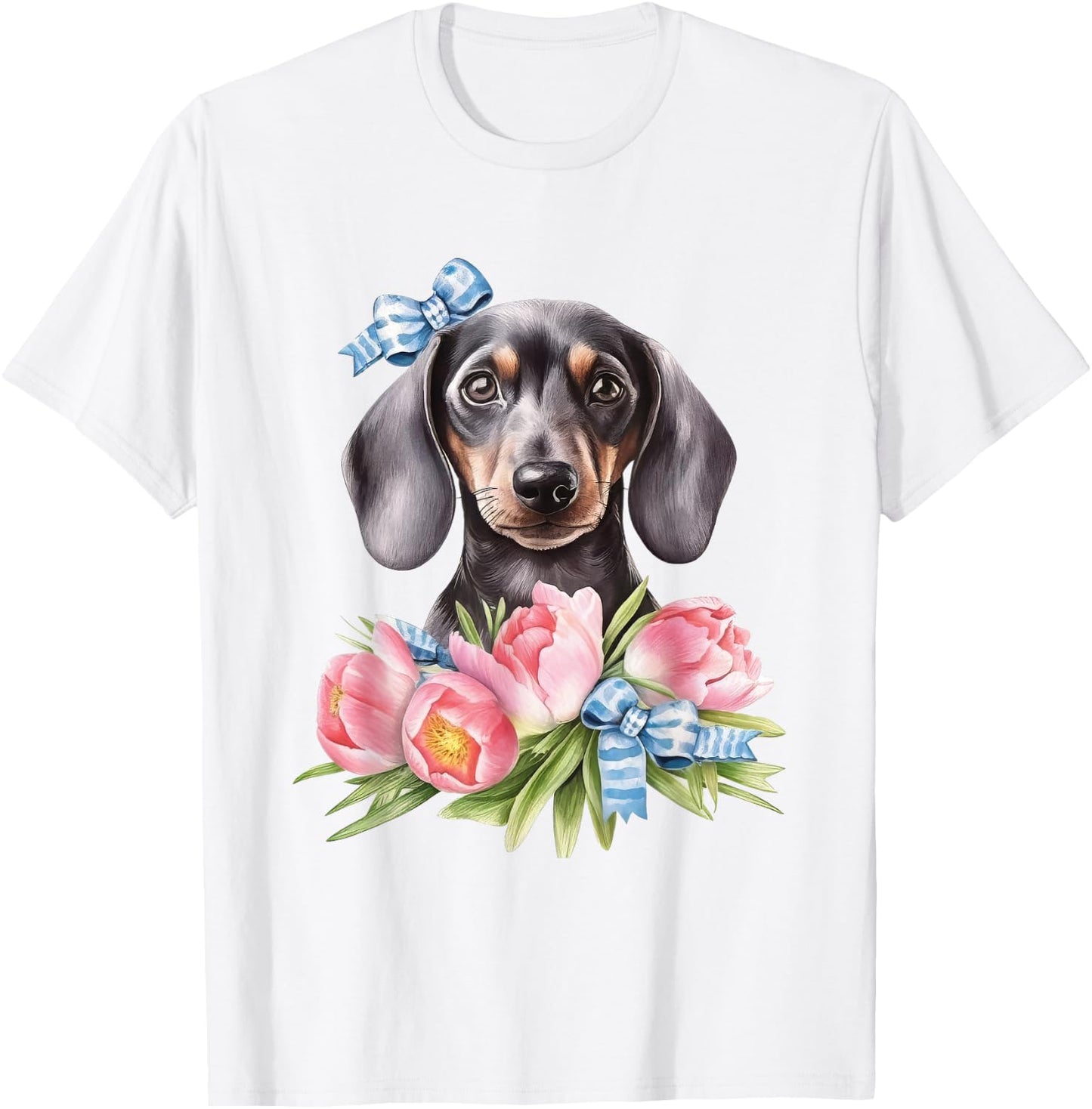 Floral Wildflower Wiener & Dachshund T-Shirt - T-Shirt | White