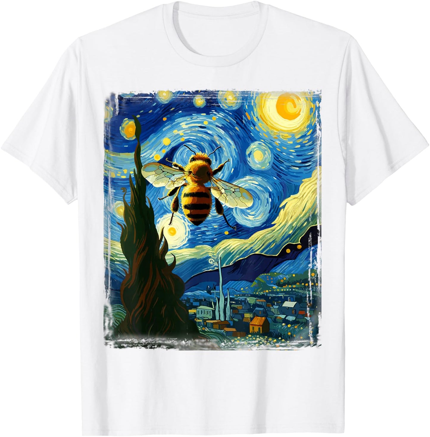 Apiarist Artistic Bee Gear Van Gogh Style Starry Night Bee T-Shirt - T-Shirt | White
