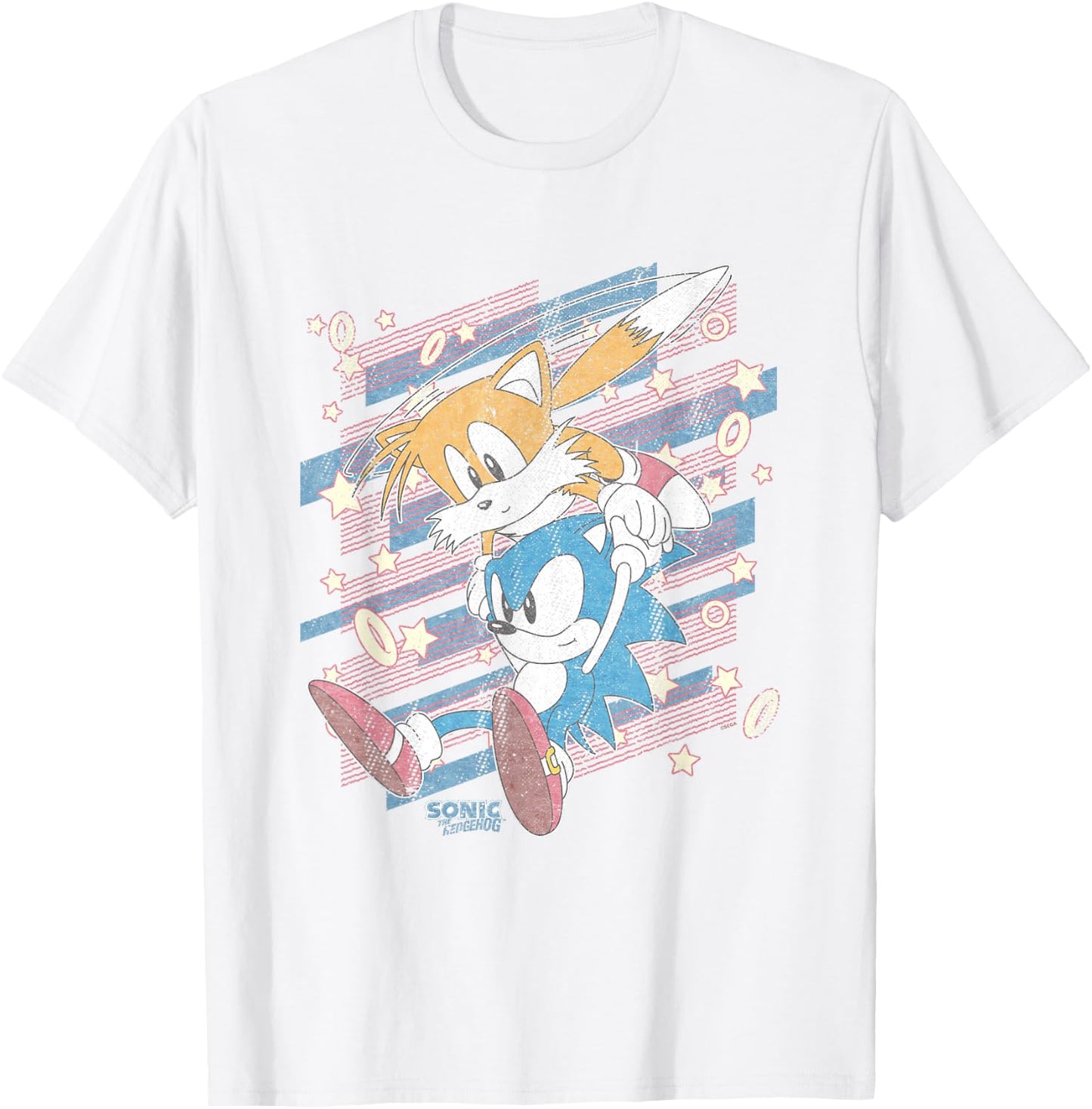 Sonic The Hedgehog Sonic & Tails Americana Distressed Logo T-Shirt - T-Shirt | White