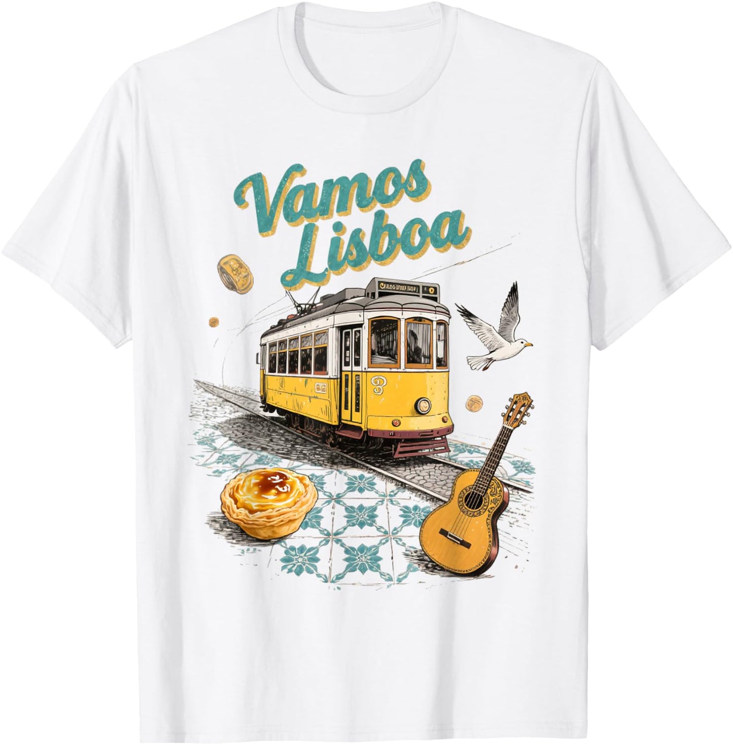 Vamos Lisboa Lisbonne Portugal Souvenir de Voyage rétro T-Shirt - T-Shirt | White