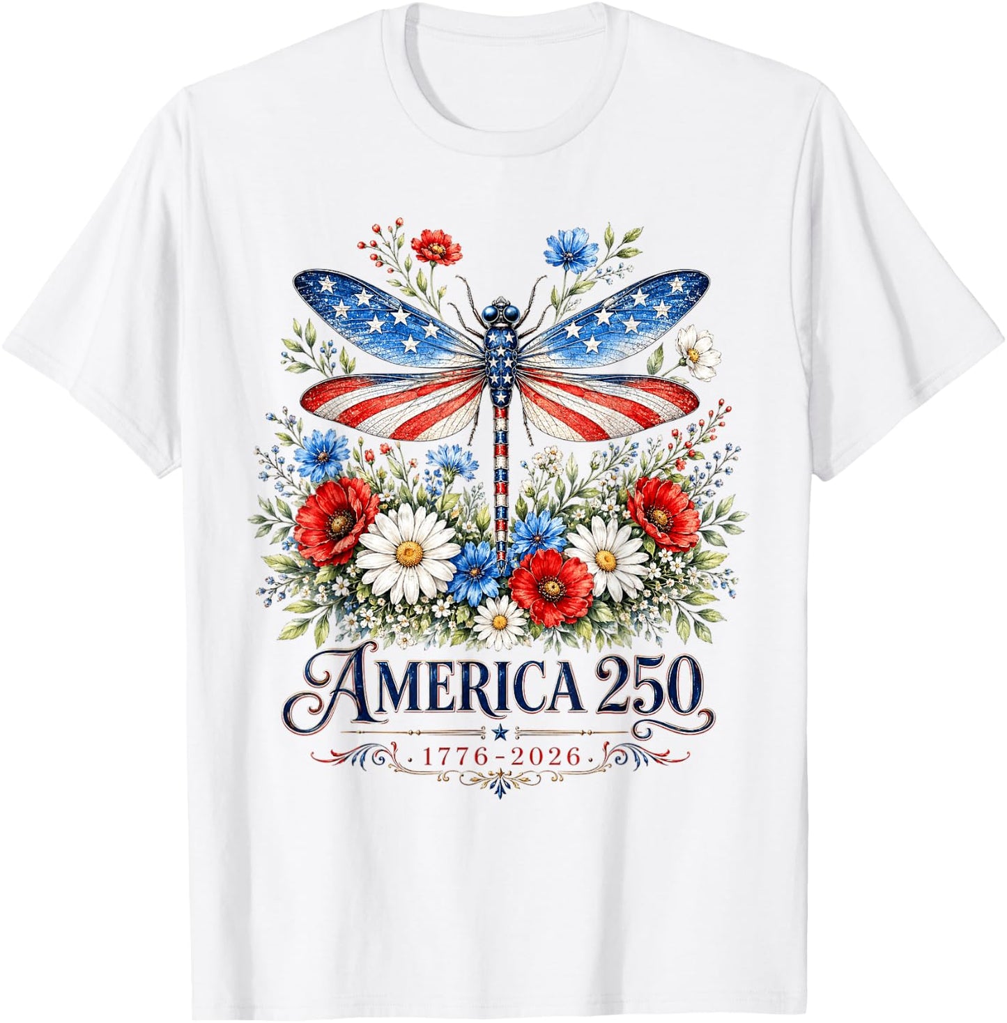 250th Anniversary Dragonfly USA Flag Patriotic 4th of July T-Shirt - T-Shirt | White