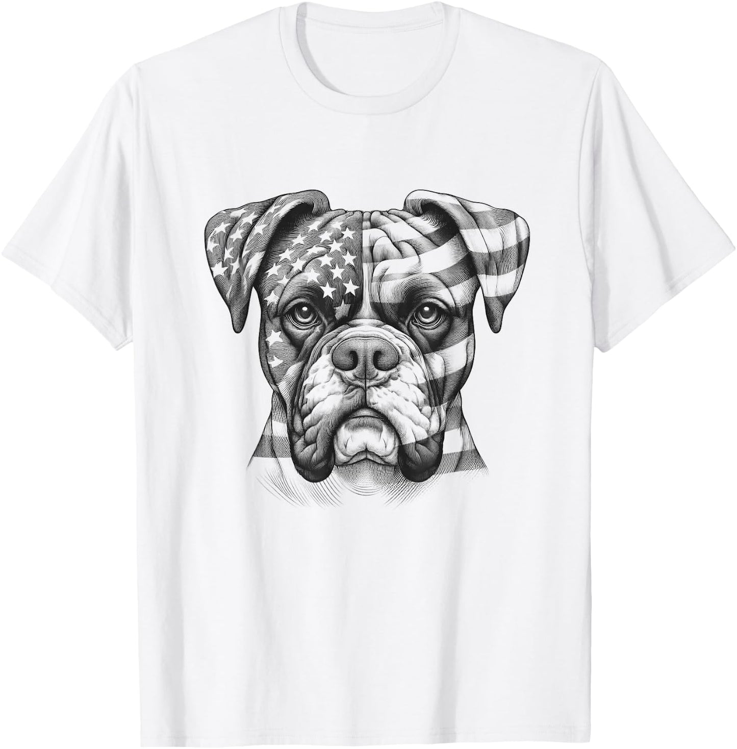 Boxer Dog American Flag USA 4th of July Design Idea T-Shirt - T-Shirt | White