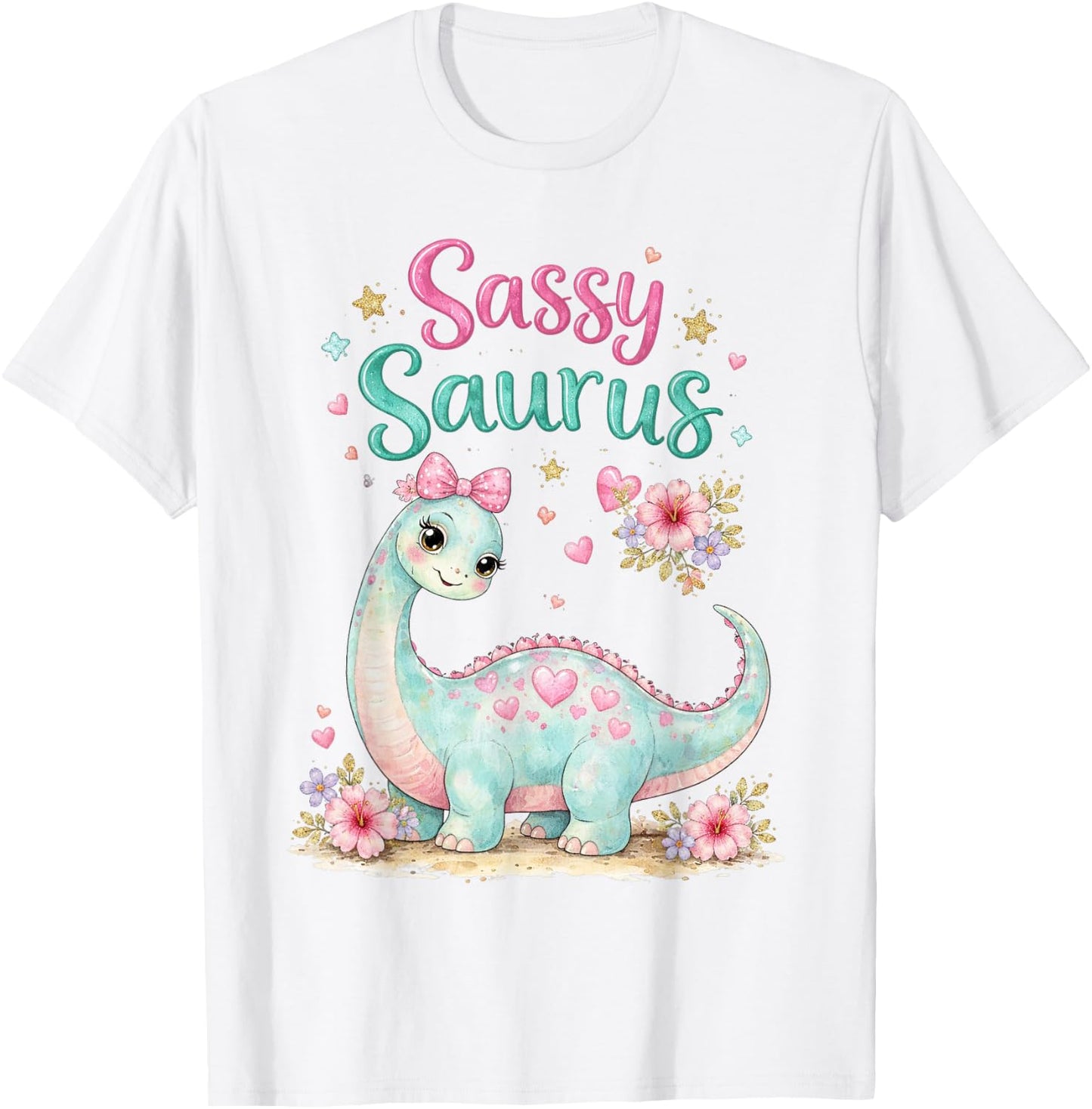 Sassy Saurus Cute Brachiosaurus Girls Toddlers Dinosaur Dino T-Shirt - T-Shirt | White