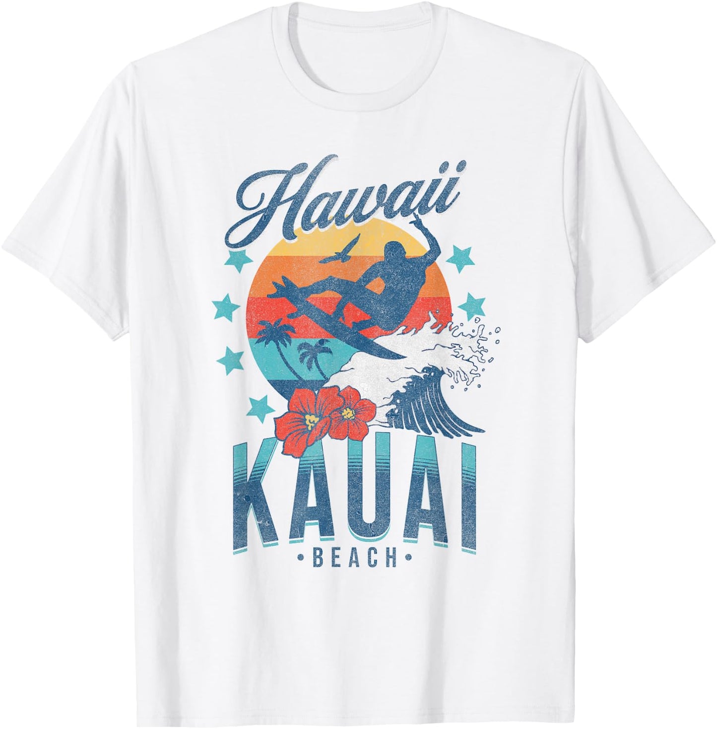 Kauai Beach Hawaii Surfing Vintage Hawaiian Retro Surf Women Kids T-Shirt - T-Shirt | White