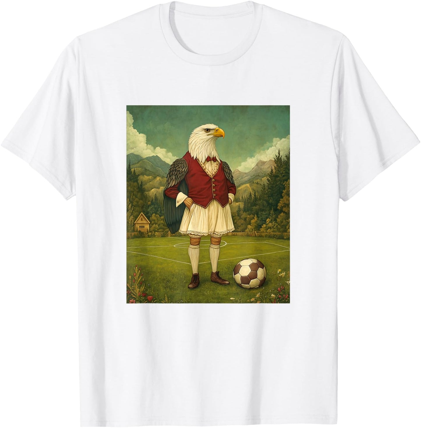 Funny Eagle Playing Soccer Graphic Weird Eagle T-Shirt - T-Shirt | White