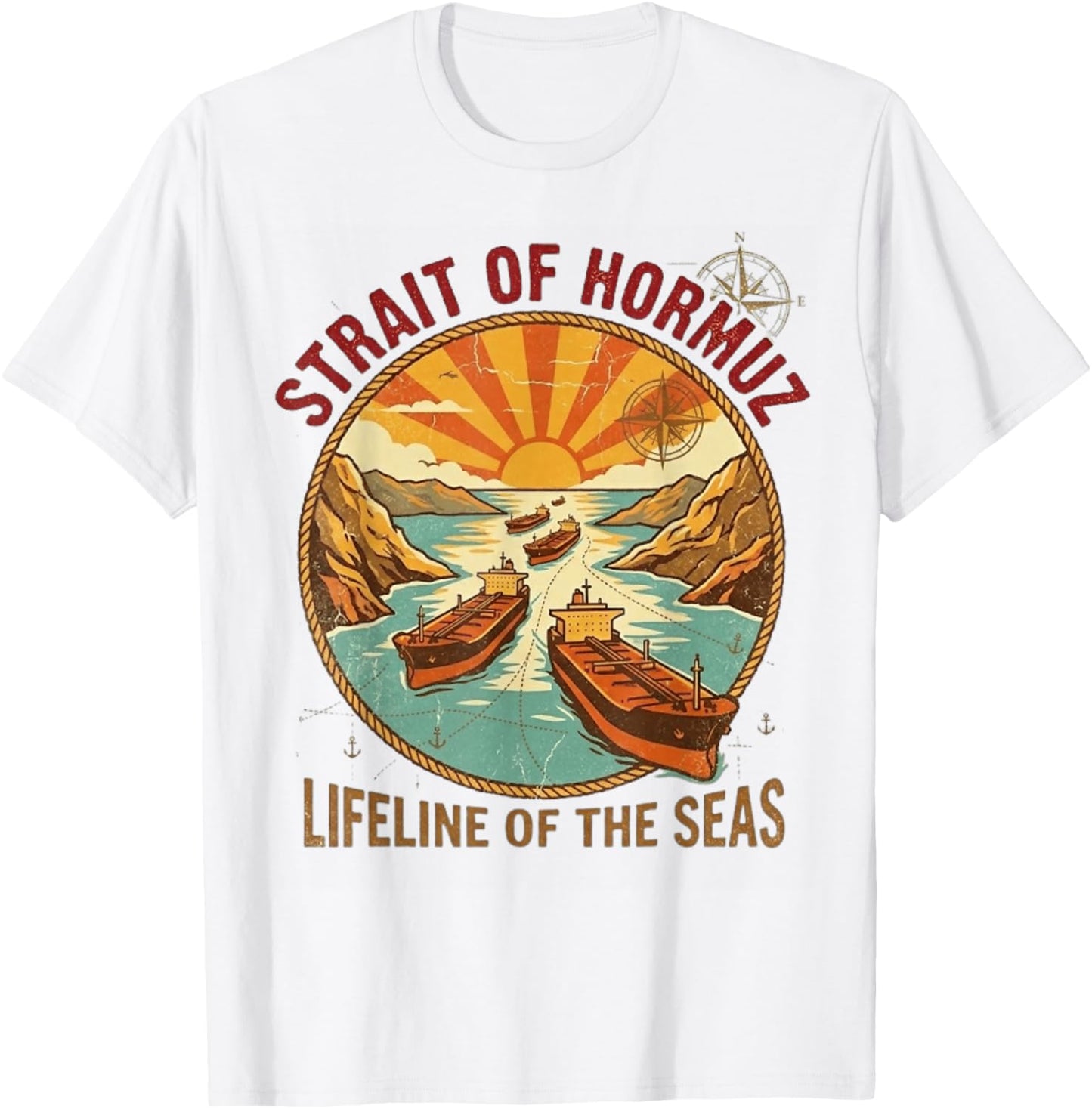 Vintage Strait of Hormuz | Retro 70s Maritime Travel T-Shirt - T-Shirt | White