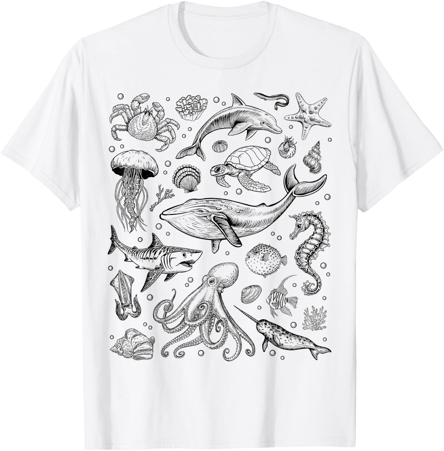 Ocean Life Dolphin Beach Fish 90s Vintage Graphic T-Shirt - T-Shirt | White