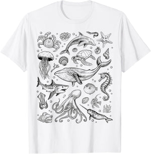 Ocean Life Dolphin Beach Fish 90s Vintage Graphic T-Shirt - T-Shirt | White