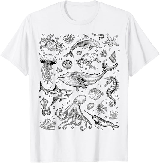 Ocean Life Dolphin Beach Fish 90s Vintage Graphic T-Shirt - T-Shirt | White