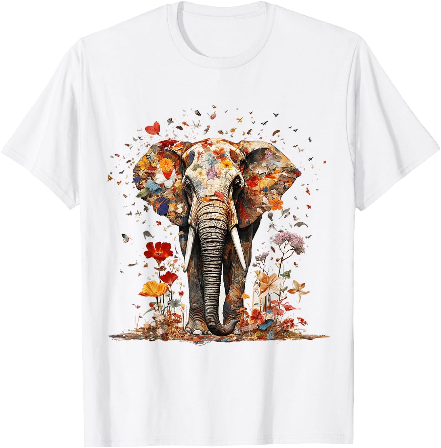 Elephant Butterfly Abstract Nature Animal Art Elephant , white, S T-Shirt - T-Shirt | White