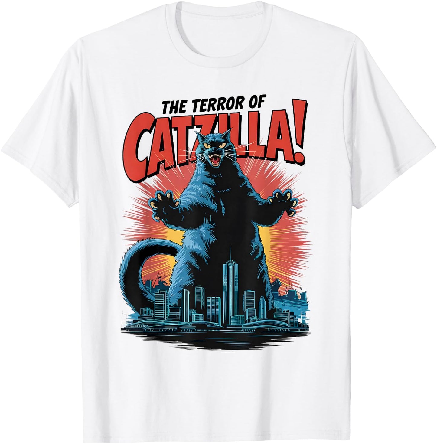 Terror of Vintage Catzilla Cat Spooky Cat Halloween T-Shirt - T-Shirt | White