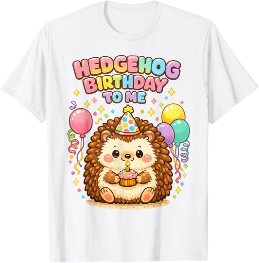 Hedgehog Birthday Girl Cute Hedgehog Lovers Animal Bow Party T-Shirt - T-Shirt | White