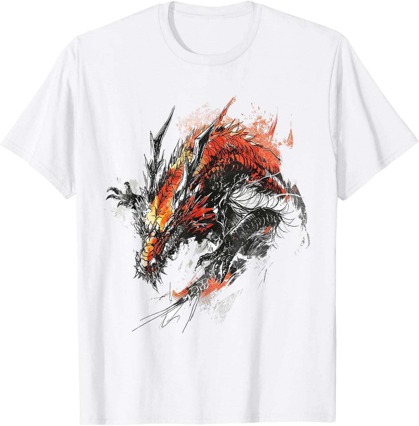 Abstract Dragon Pattern Drawing Art Animal Dragon , white, S T-Shirt - T-Shirt | White