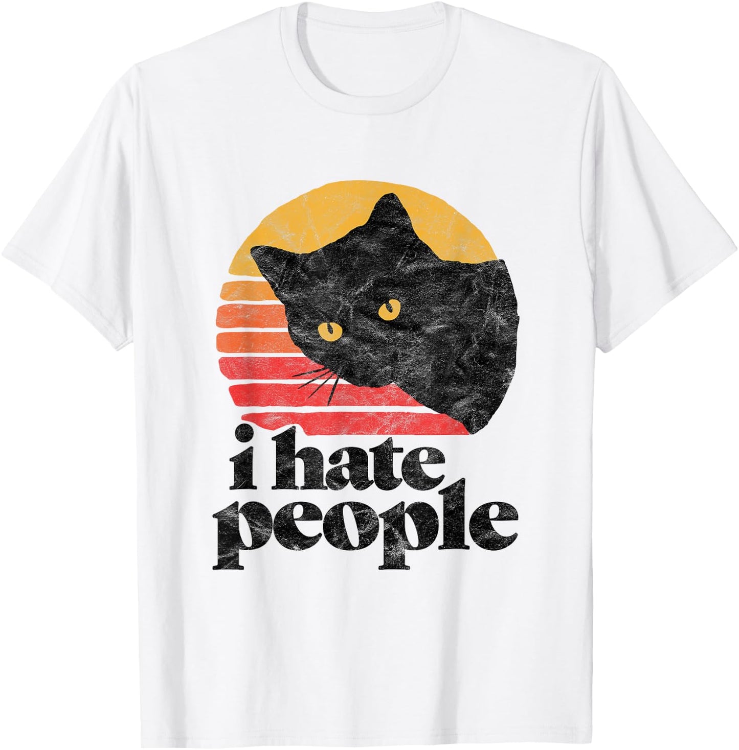 I Hate People Funny Vintage Style Cat Retro Distressed Men Women Girls Kids T-Shirt - T-Shirt | White
