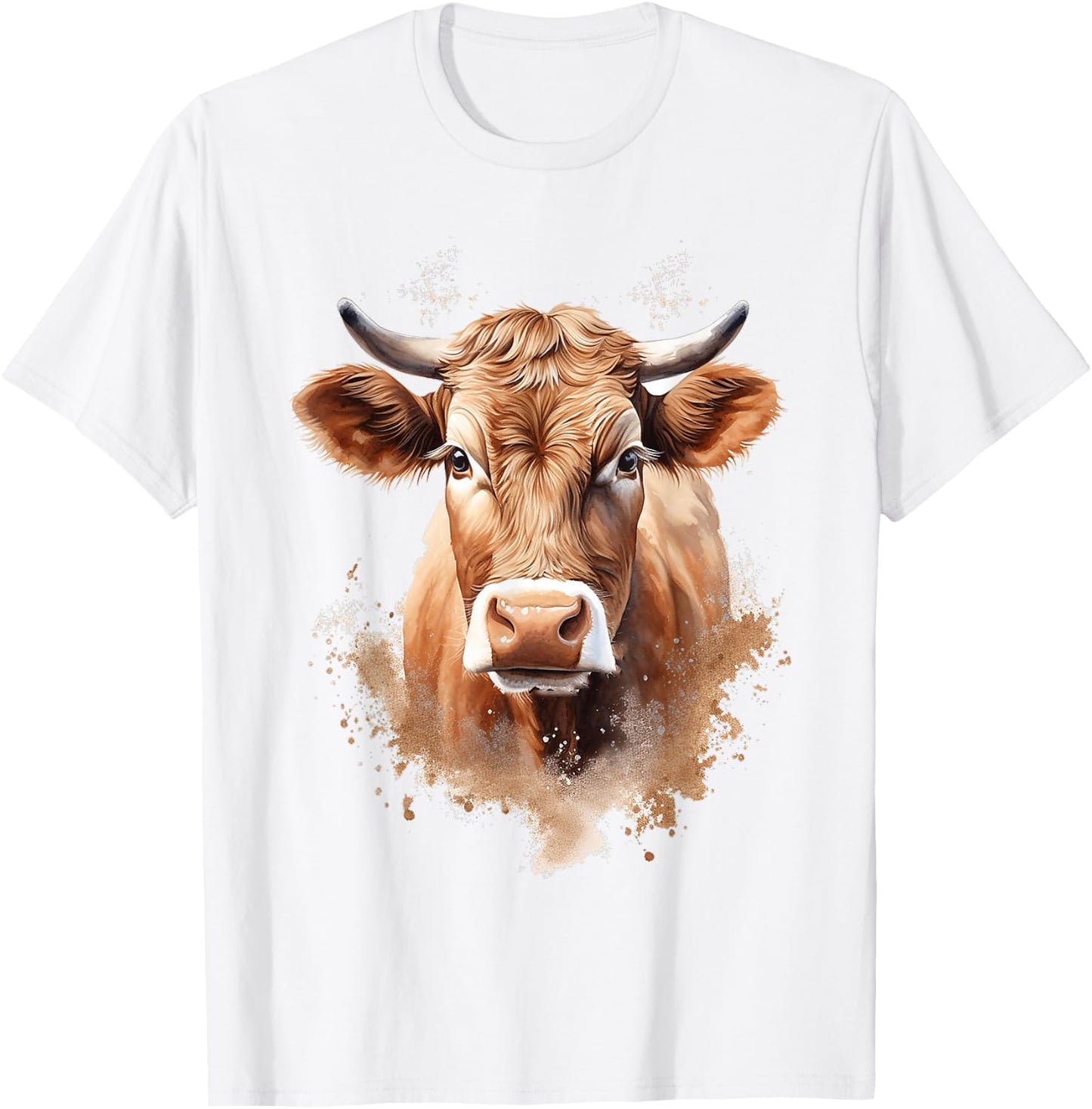 Cow Animal Painting Graphic Portrait Artwork Face Cow , White T-Shirt - T-Shirt | White