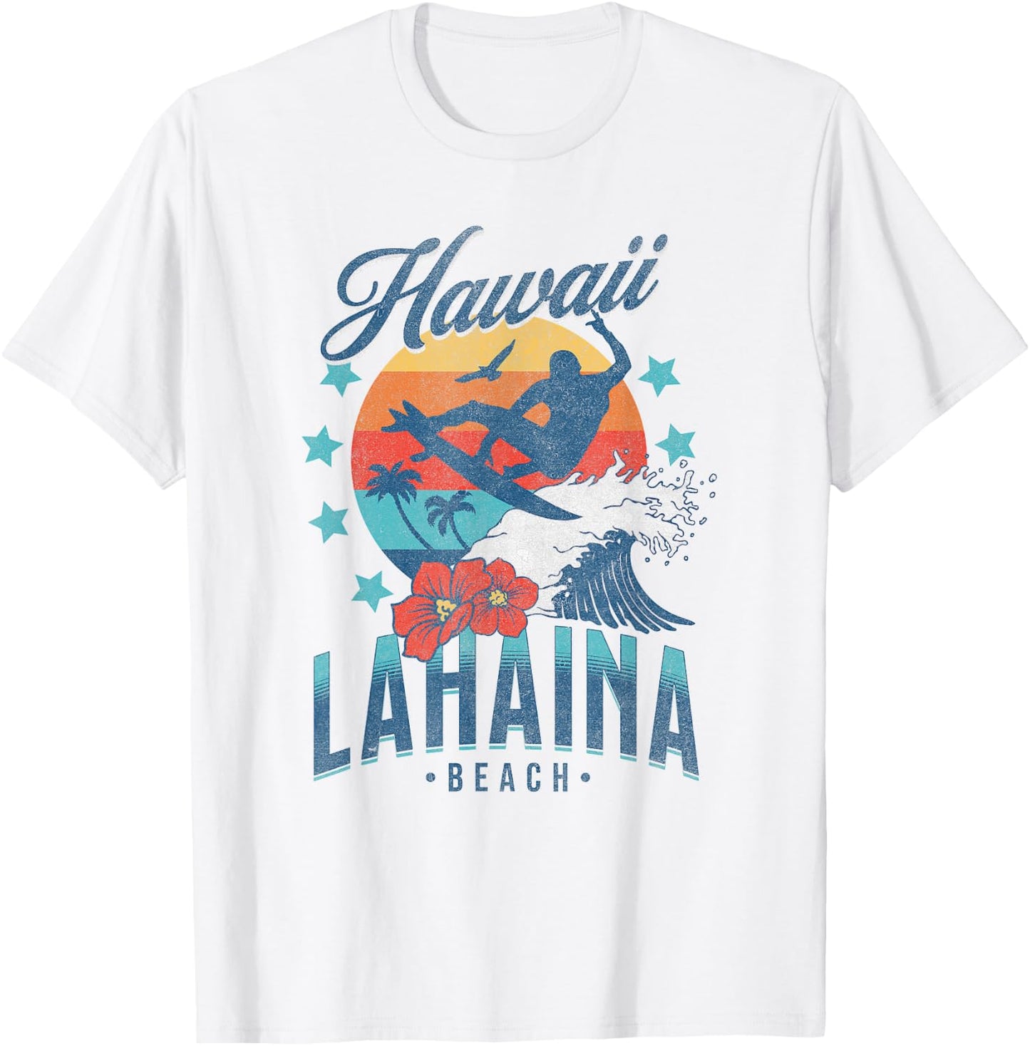 Lahaina Beach Hawaii Surfing Vintage Hawaiian Retro Surf T-Shirt - T-Shirt | White