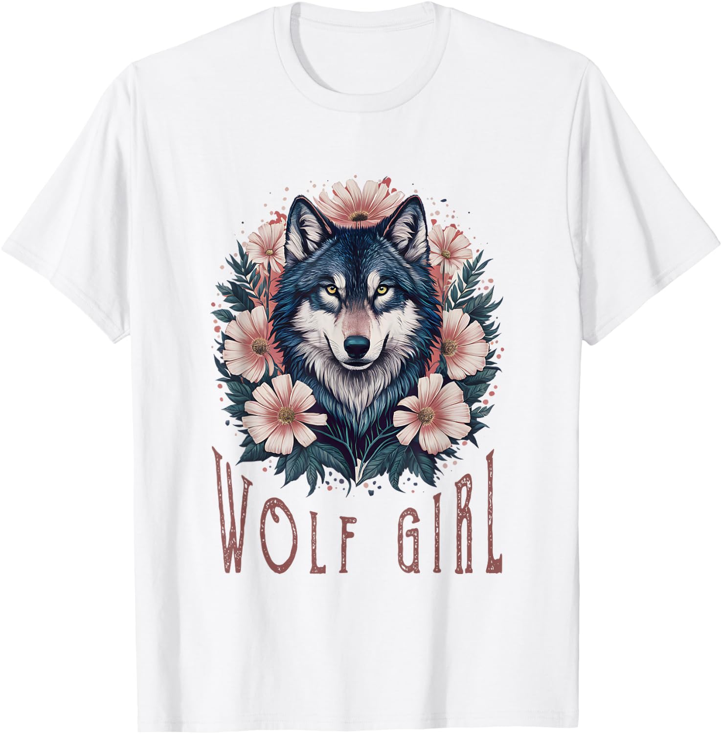 Wolf Girl Liebt Wölfe Frauen Kinder Vintage Floral Wolf T-Shirt - T-Shirt | White
