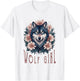 Wolf Girl Liebt Wölfe Frauen Kinder Vintage Floral Wolf T-Shirt - T-Shirt | White