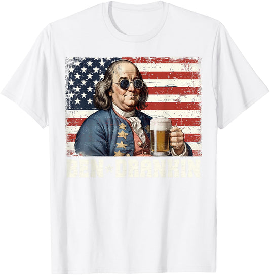 Ben Drankin Beer 4th of July Vintage Flag Funny Women Men T-Shirt - T-Shirt | White