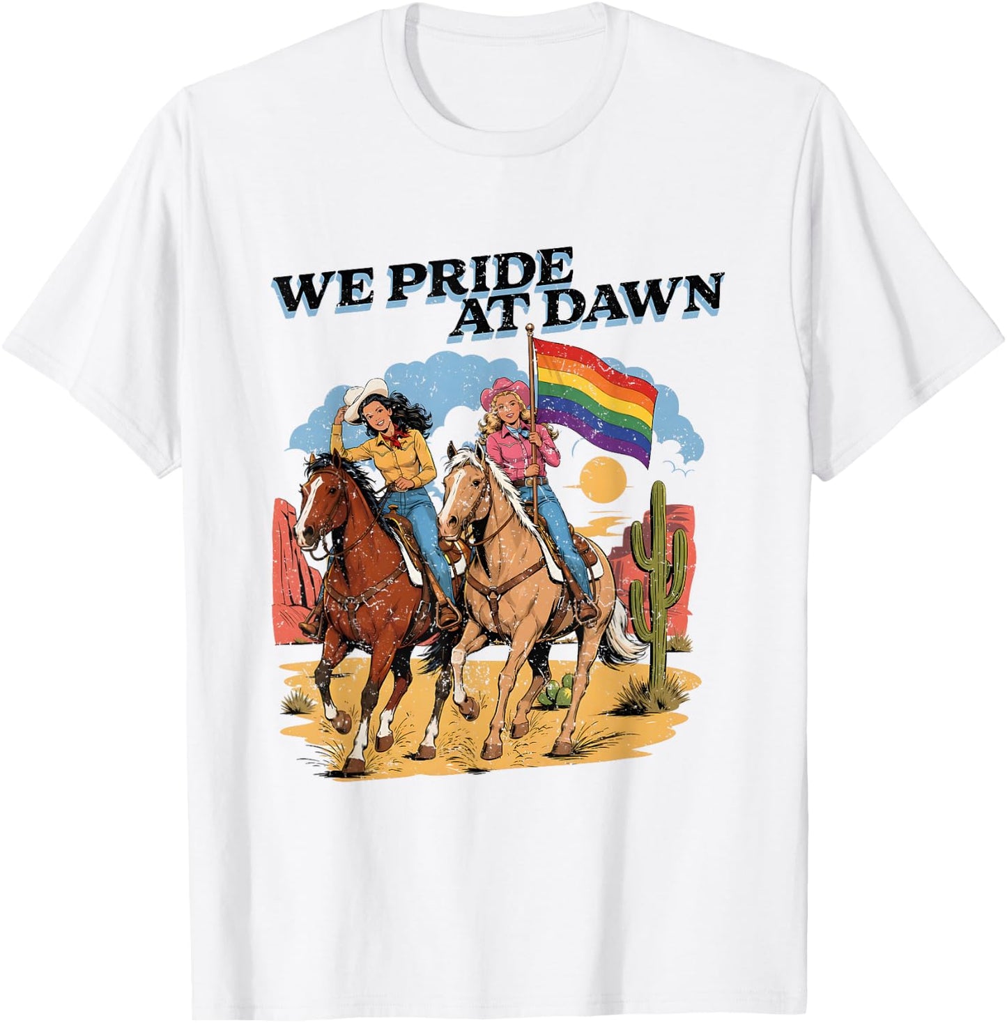 Lesbian Cowgirl Vintage Lesbian Pride Queer Western LGBTQ T-Shirt - T-Shirt | White