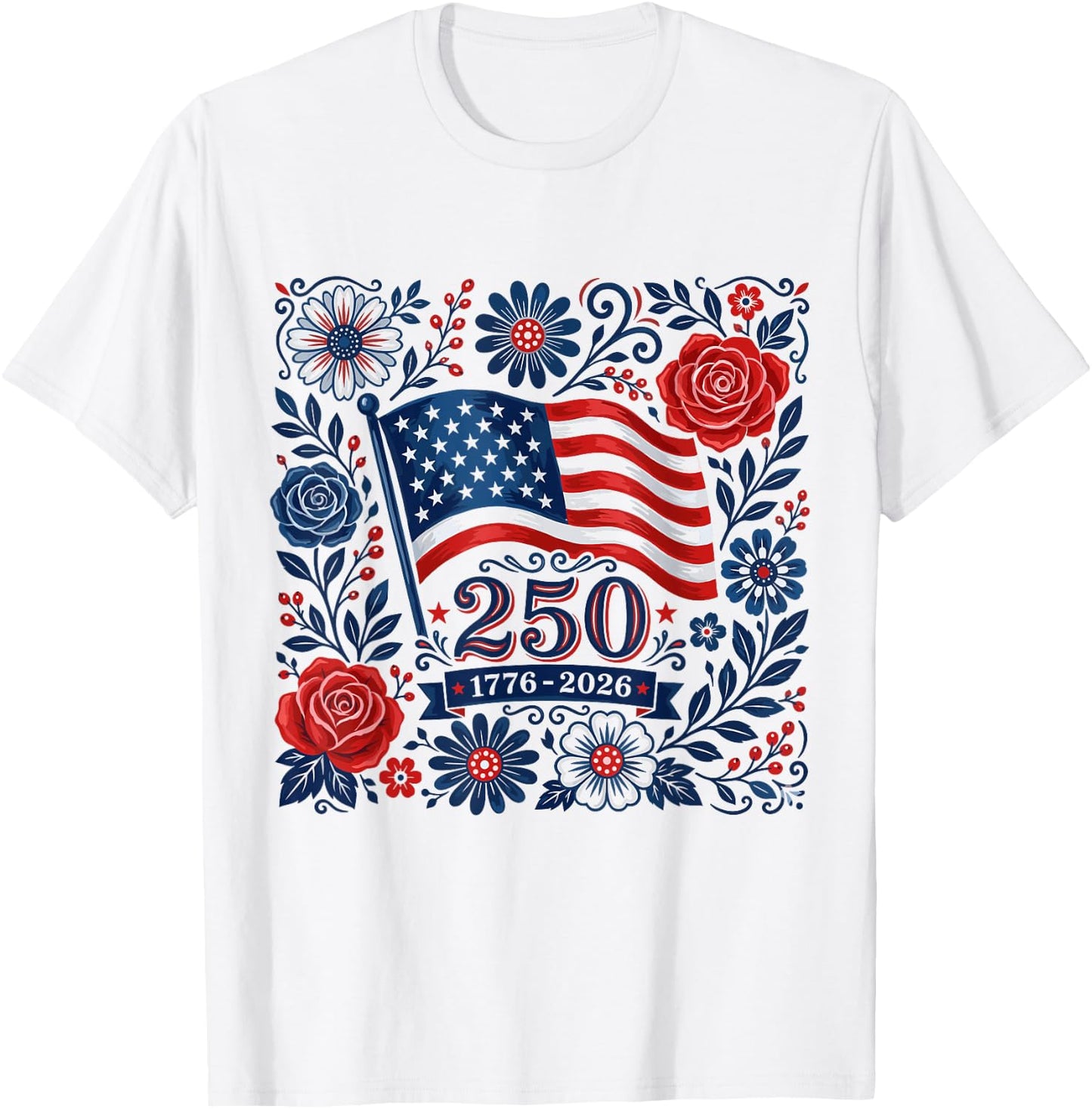 Floral 4th of July American Flag 250 Years 1776-2026 Women T-Shirt - T-Shirt | White