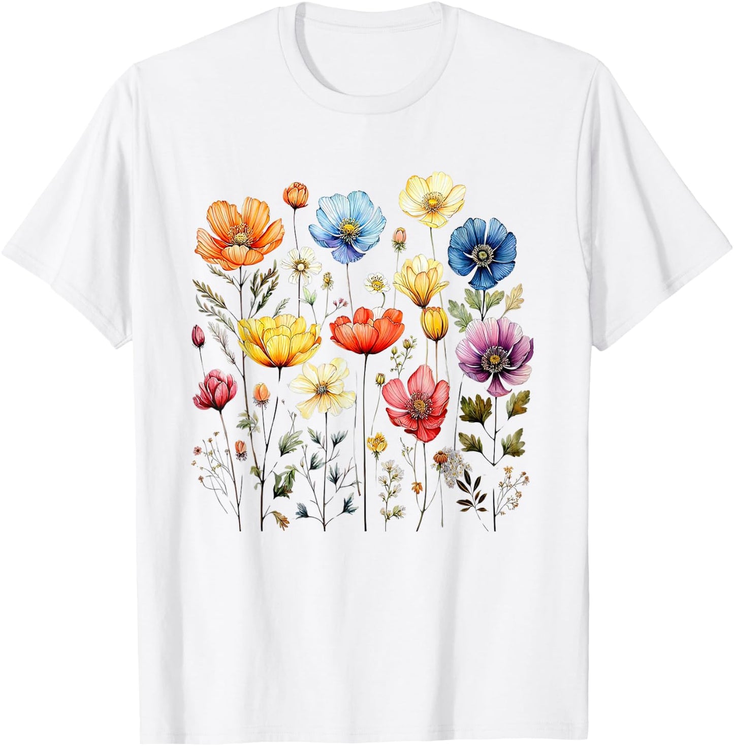 Wildflowers Summer Garden Spring Flowers Retro Women , white, S T-Shirt - T-Shirt | White