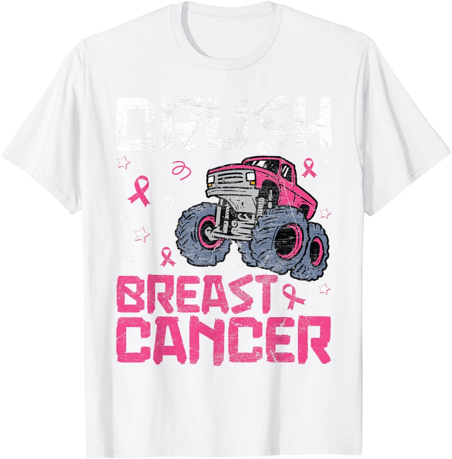 Crush Breast Cancer Awareness Monster Truck kids Boys Girls T-Shirt - T-Shirt | White