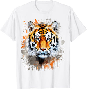 Tiger Animal Abstract Graphic Colorful Painting Tiger , white, S T-Shirt - T-Shirt | White
