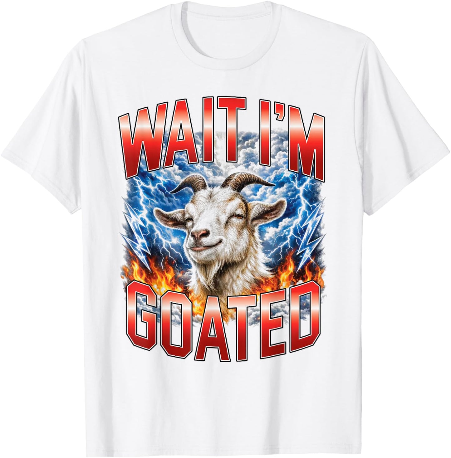 Wait I'm Goated Funny Goat Meme Bootleg T-Shirt - T-Shirt | White