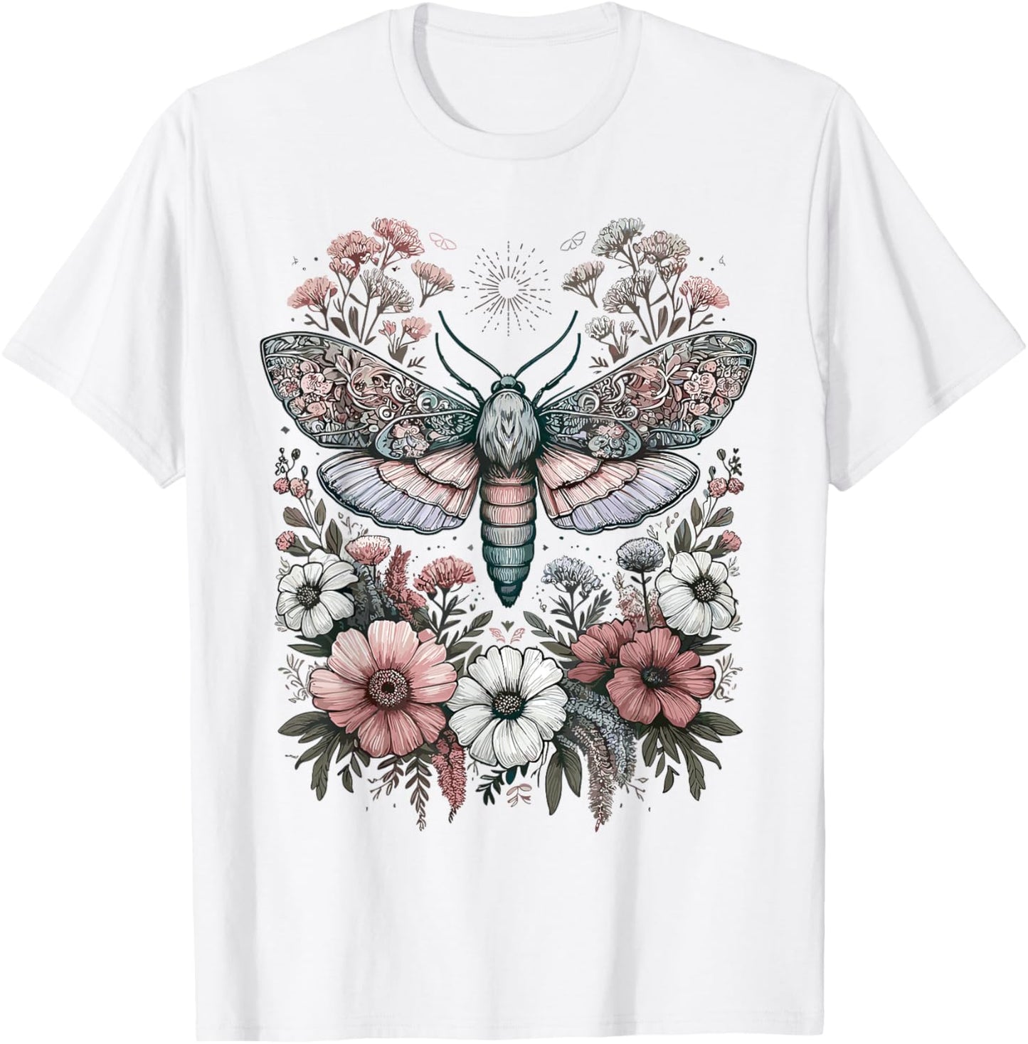 Fairycore Fairycore Aesthetic with Enchanted Flower Moth in Pastel Colours , White T-Shirt - T-Shirt | White