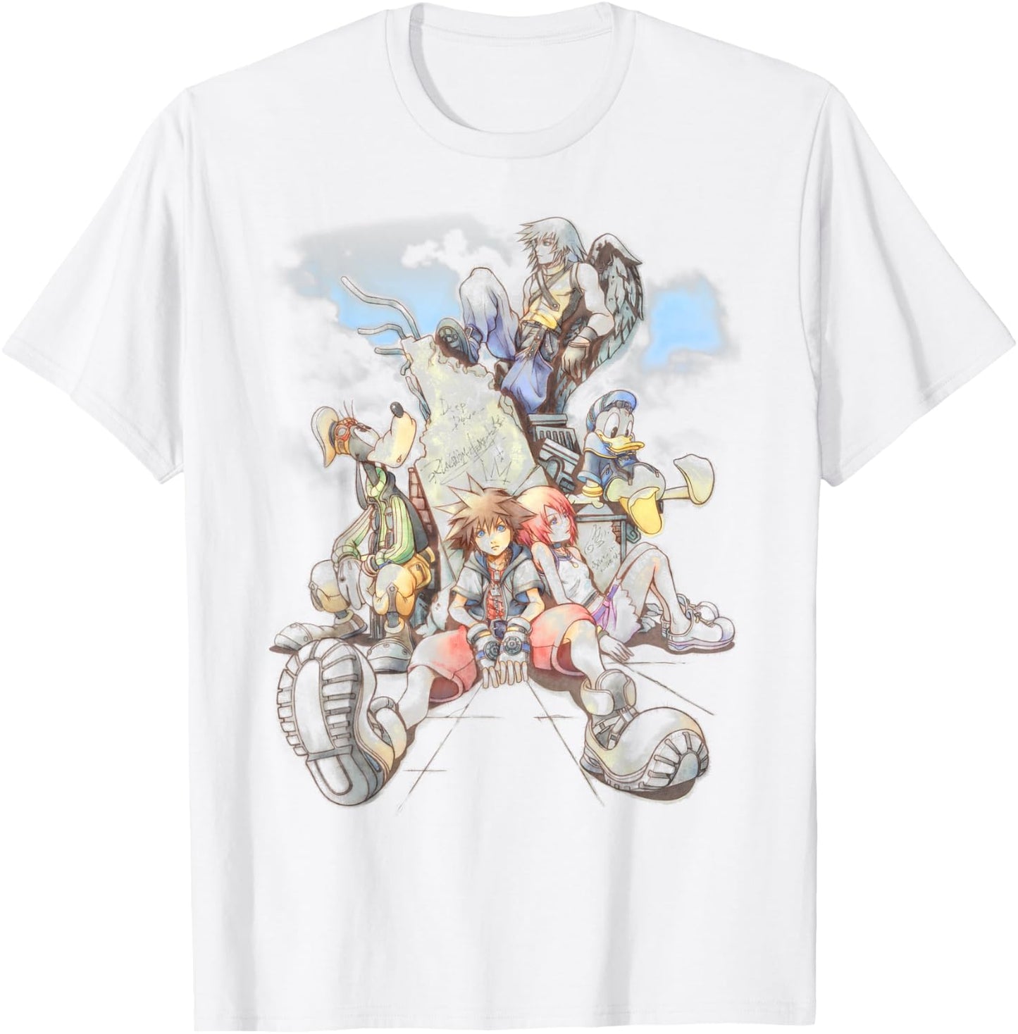 Disney Kingdom Hearts Group Shot Deep Dive Sketch T-Shirt - T-Shirt | White