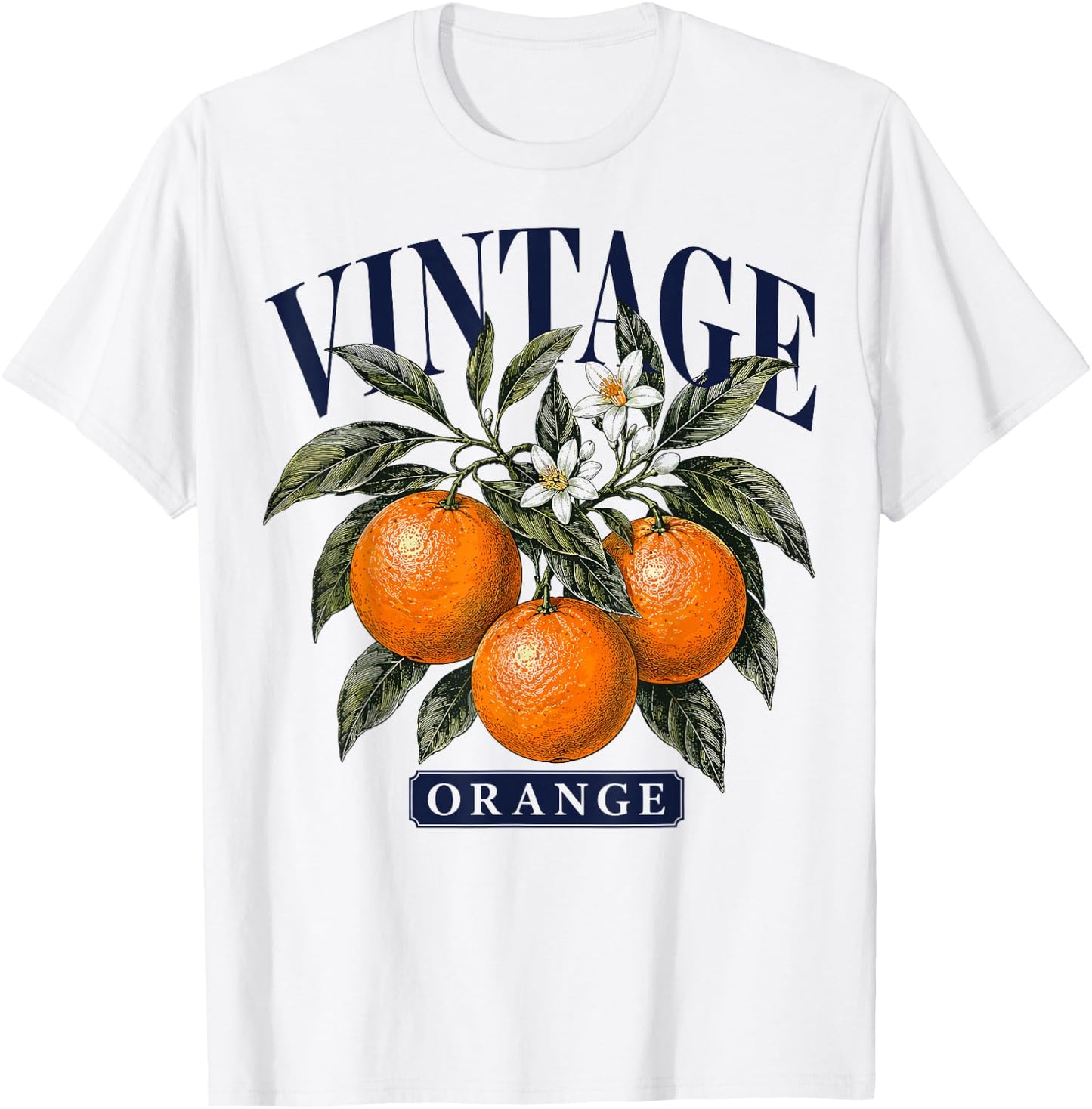 Vintage Orange Botanical Illustration Citrus Fruit Branch T-Shirt - T-Shirt | White