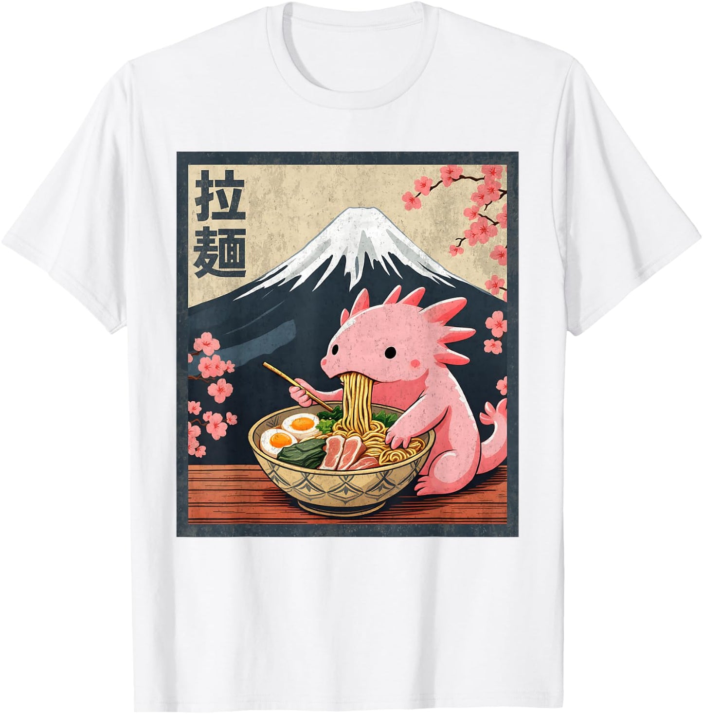 Kawaii Axolotl Eating Ramen Anime T-Shirt - T-Shirt | White