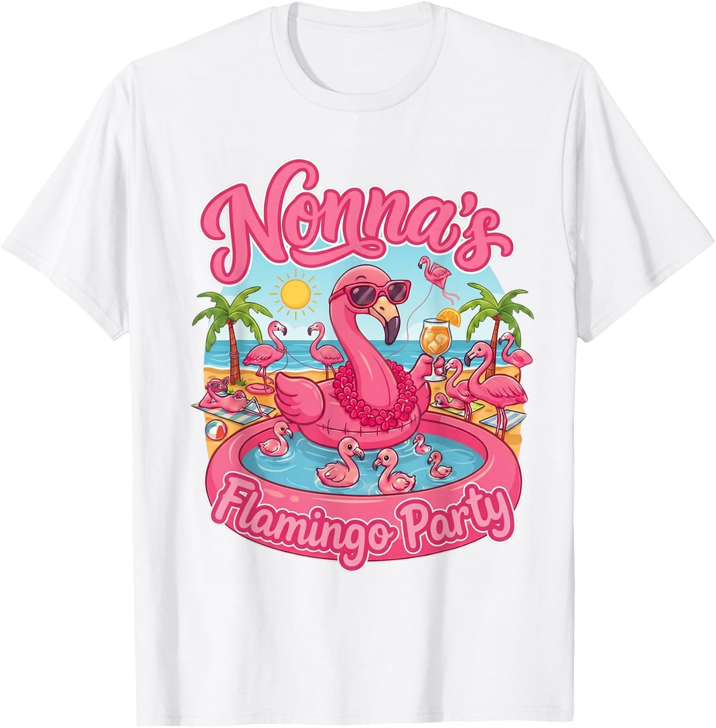 Nonna's Flamingo Party Family Reunion T-Shirt - T-Shirt | White