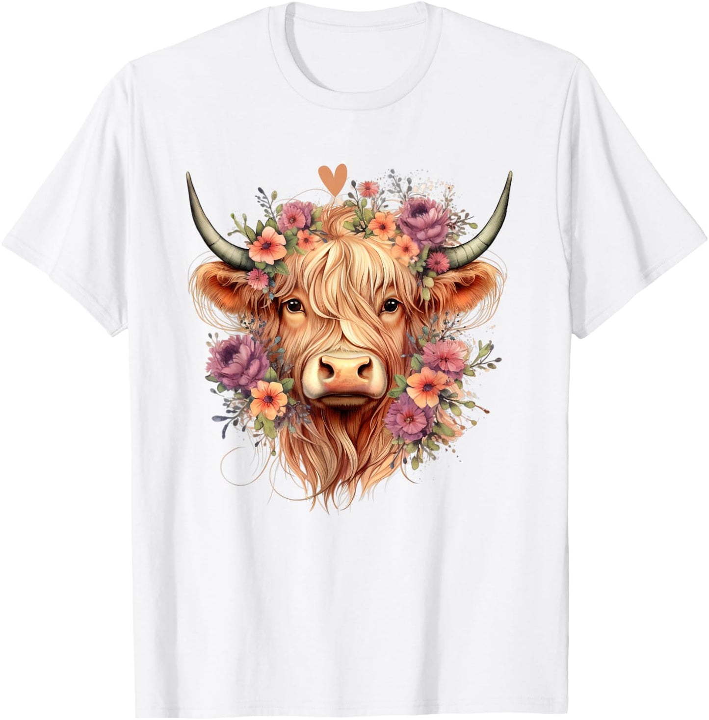 Floral Western Highland Cow Mother's Day Cow Lover Funny , White T-Shirt - T-Shirt | White
