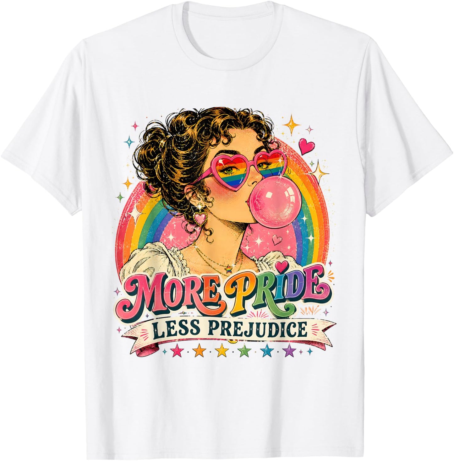 More Pride Less Prejudice LGBT Gay Lesbian Support Art T-Shirt - T-Shirt | White