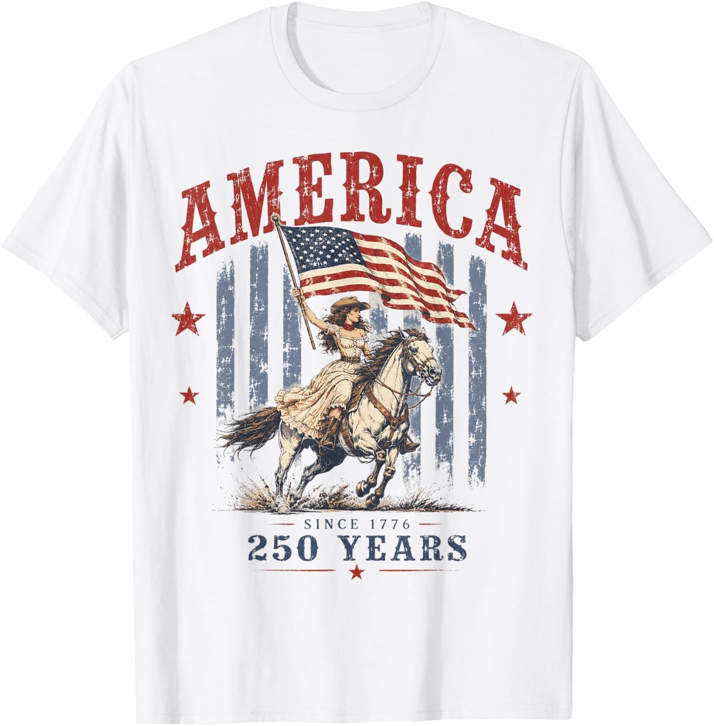 America 250 Years Patriotic Cowgirl 4th July for Girl Women T-Shirt - T-Shirt | White