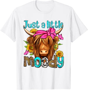 Just A Little Moody Leopard Sunflower Highland Cow Western T-Shirt - T-Shirt | White