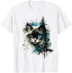 Cat Blue Eyes Cat Pattern Art Forest Animal Cat T-Shirt - T-Shirt | White