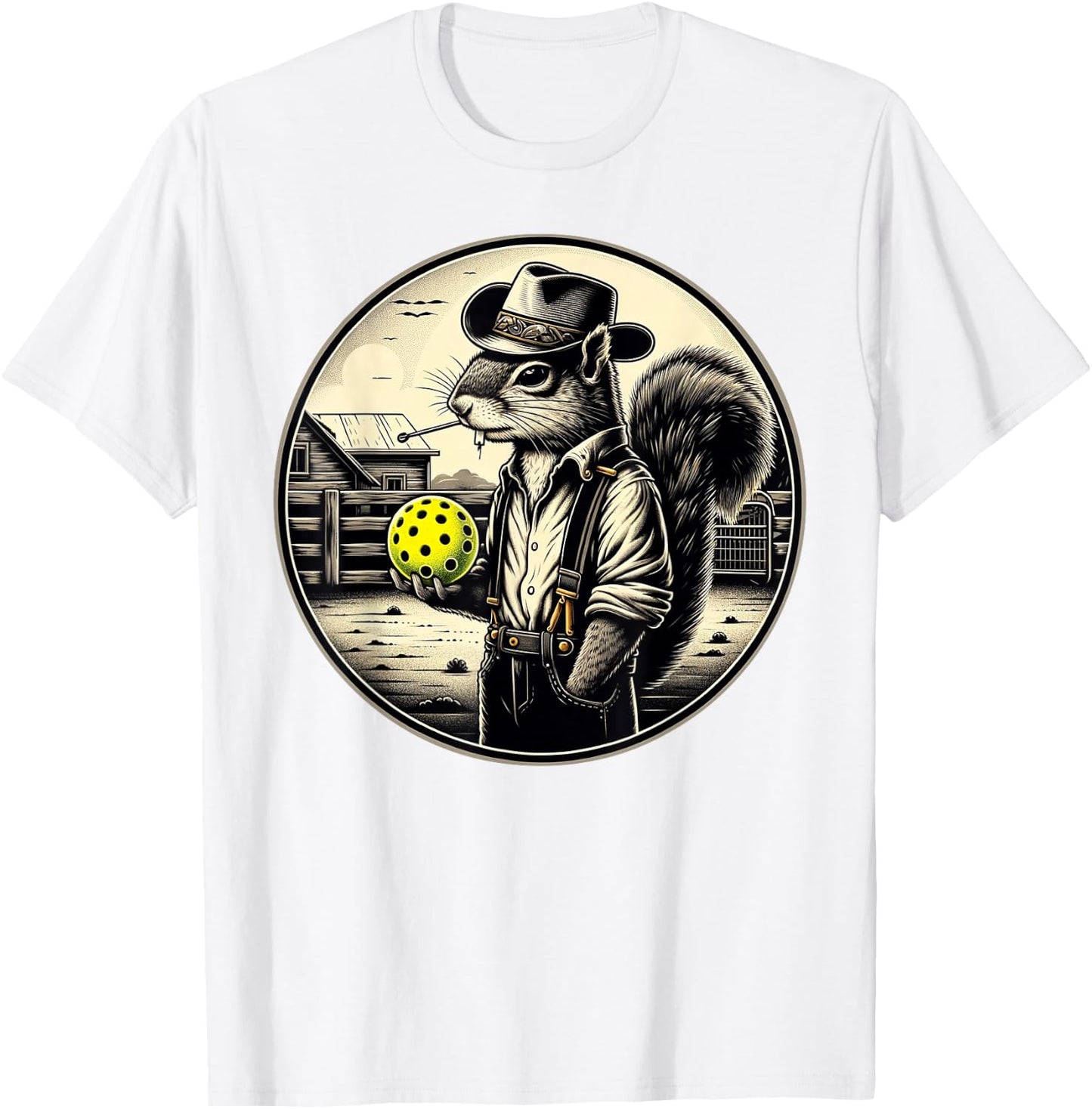 Pickleball Squirrel Country Farm Farmer T-Shirt - T-Shirt | White