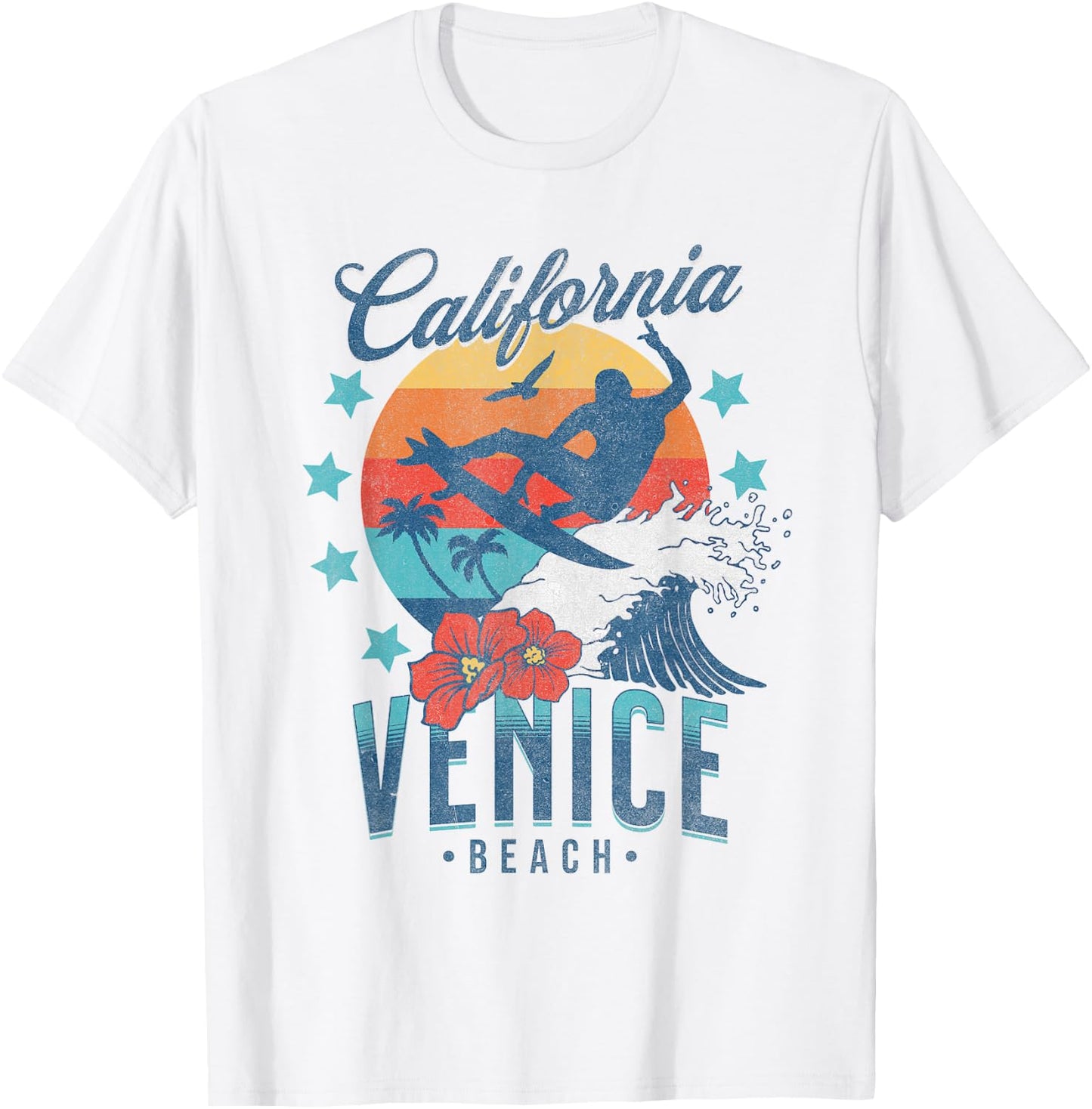 Venice Beach California Surfing Vintage Vacation Retro Surf T-Shirt - T-Shirt | White