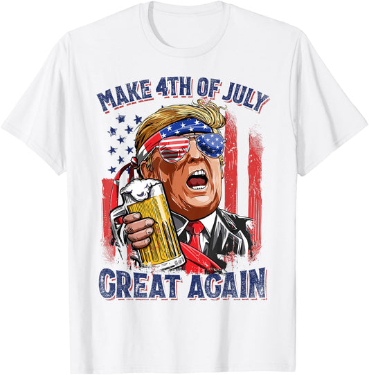 Make 4th Of July Great Again Funny Trump Men Drinking Beer T-Shirt - T-Shirt | White